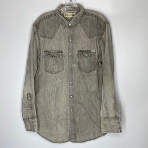Vintage Roebucks Gray Pear Snap Button Shirt Size Large 90s Well Worn